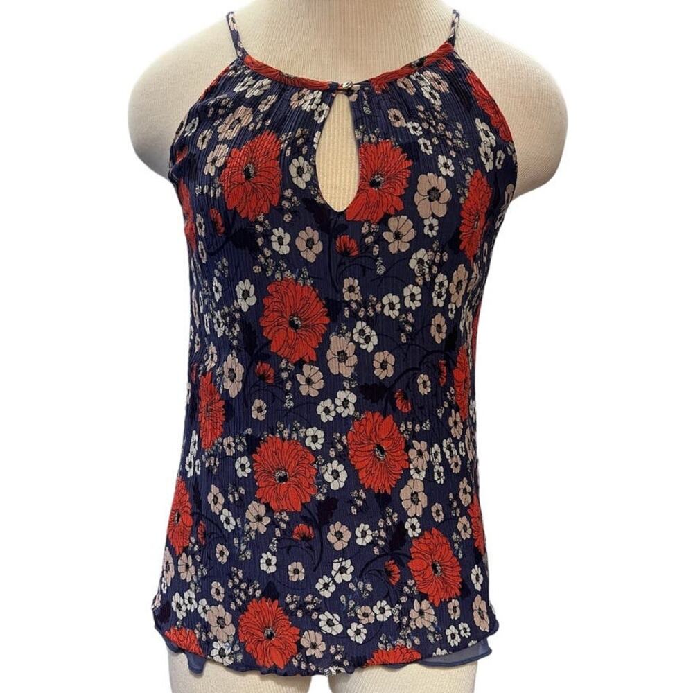 Massimo Dutti Silk Blend Halter Tank Floral Layered Keyhole Neck SZ 6 Purple